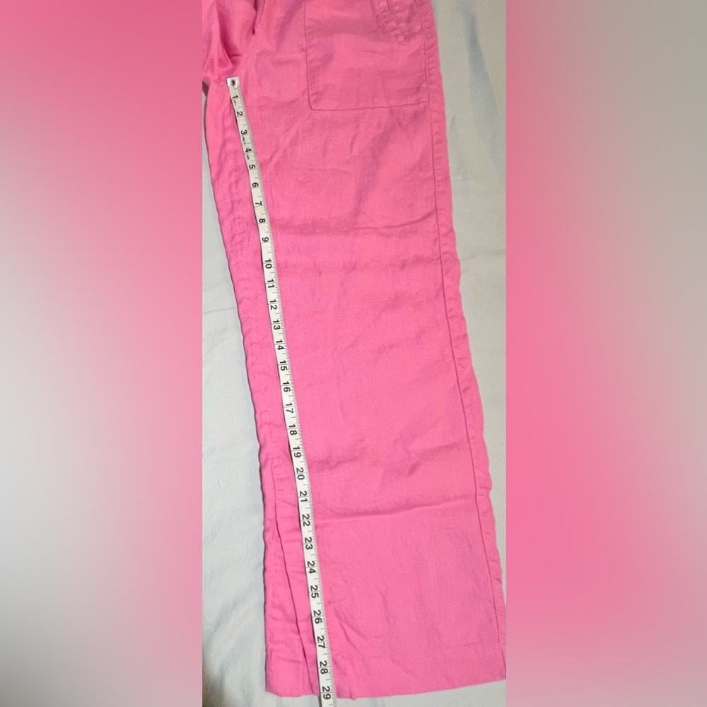 Athleta Retreat 100% Linen Wide Leg Pants Pink Side Slit Resortwear Small Petite - Picture 9 of 13